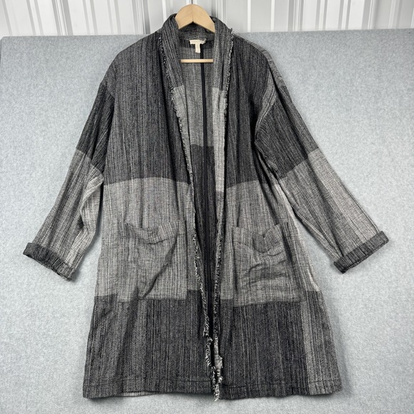 Eileen Fisher Cardigan Womens L Gray Open Front Duster Jacket Organic Cotton - Picture 1 of 7